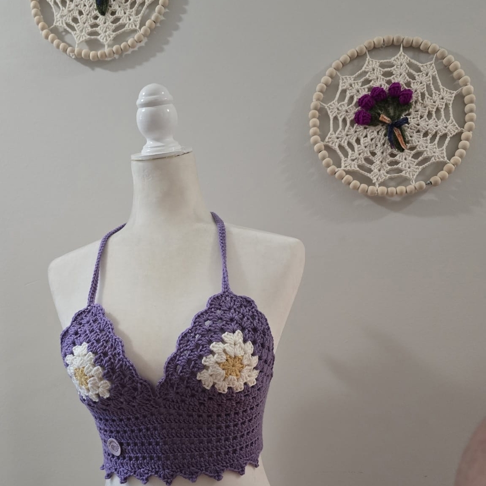 Hand Made Purple Crochet Halter Bralette